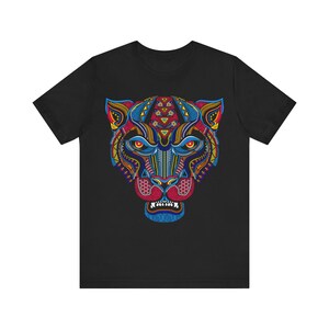 Unique Huichol Jaguar Art Mexican Vintage Graphic Plus Size Aztec T-shirt