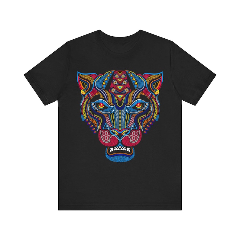 Unique Huichol Jaguar Art Mexican Vintage Graphic Plus Size Aztec T-shirt