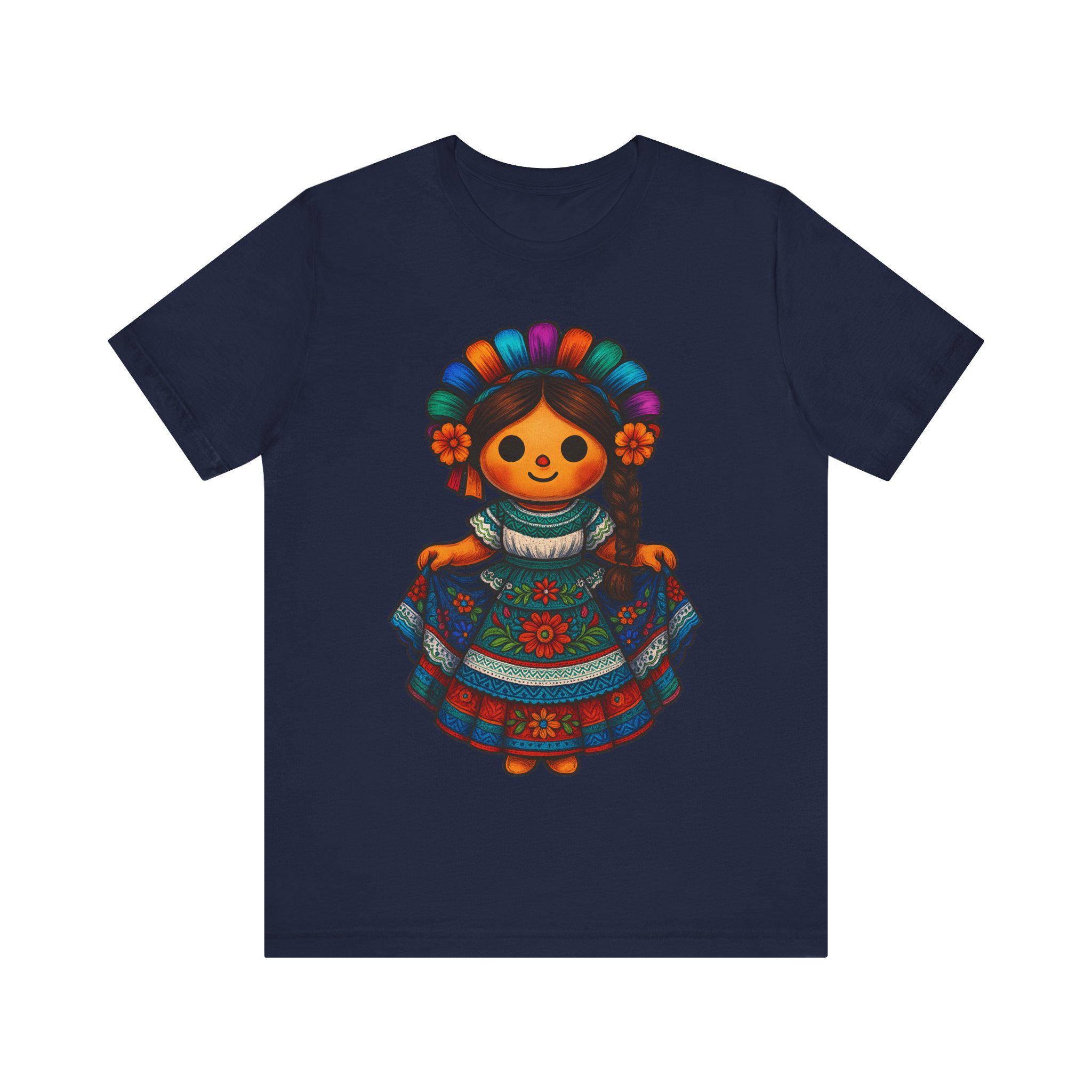 オアハカのレレ人形レディースTシャツ：カラフルなメキシコの民芸品を
