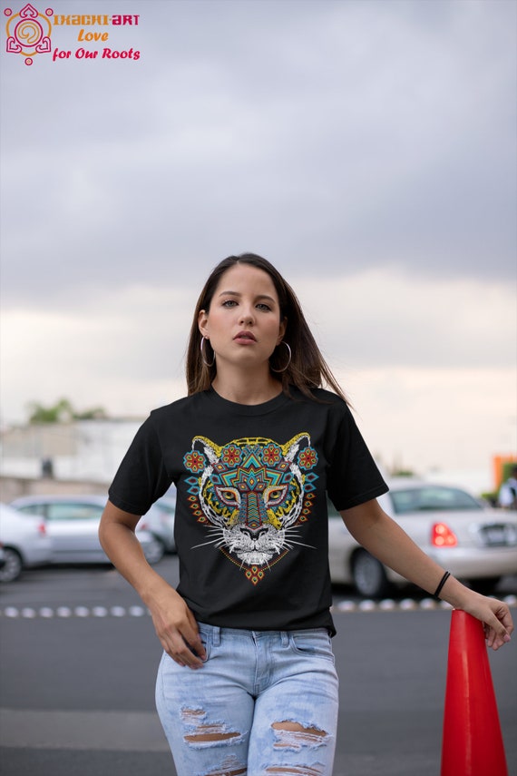 Mexican Shirt Women Jaguar Print Huichol Art Mexican Art Print - Etsy