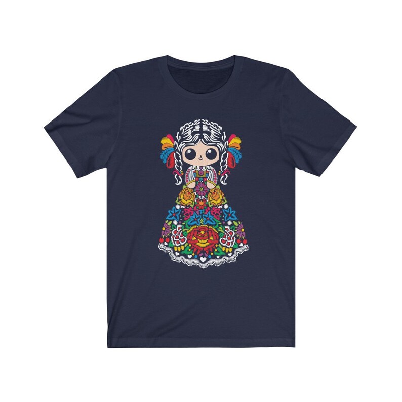 Muñecas mexicanas camiseta mexicana camisa mexicana camisa mexicana mujeres chicas mexicanas ropa arte mexicano impresión artesanias mexicanas Navy