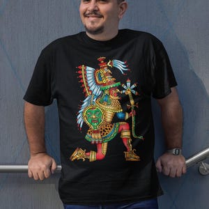 Camiseta de guerrero azteca, arte del códice mexicano, para hombre, estampado precolombino