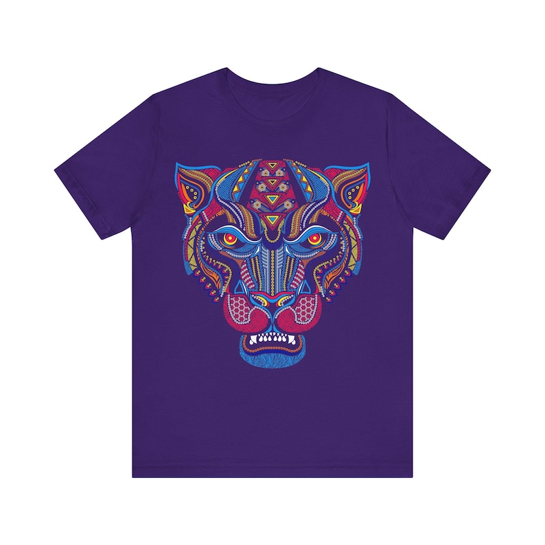 Unique Huichol Jaguar Art Mexican Vintage Graphic Plus Size Aztec T-shirt