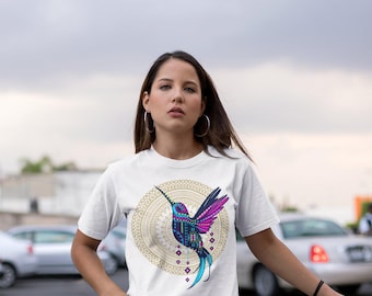 Mexican Hummingbird Shirt for Women, Mandala Bird Graphic Tee, Latina Gift