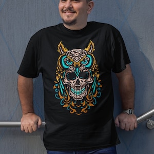Long distance boyfriend gift cute skull owl t shirt gothic clothing men plus size goth clothing owl tee shirt