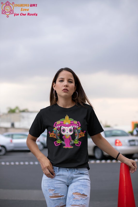 Camiseta colorida con arte de Catrina camiseta mexicana del Dia de los Muertos para mujer Etsy Espana