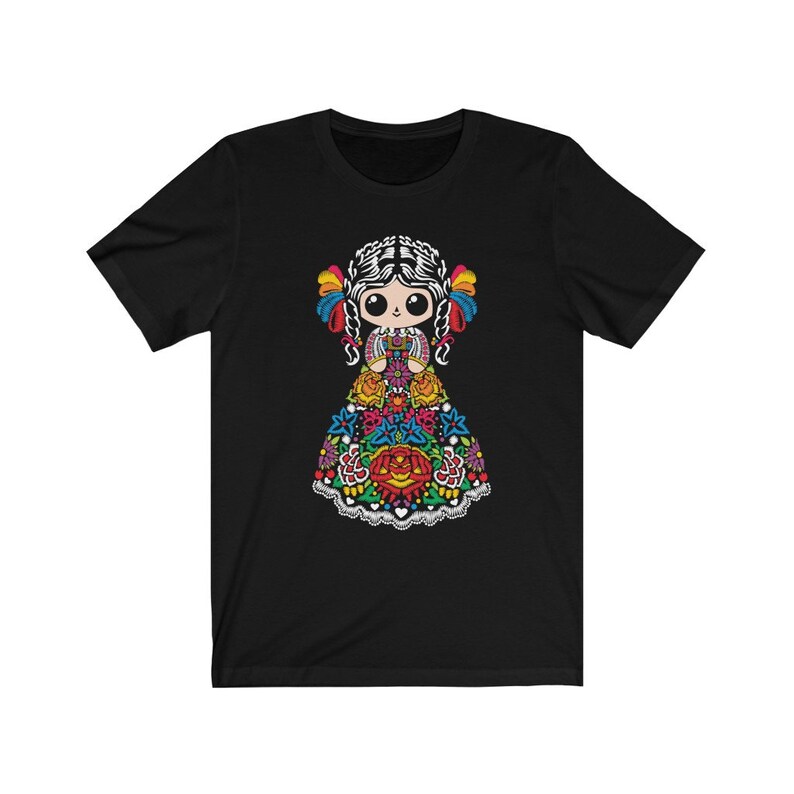 Muñecas mexicanas camiseta mexicana camisa mexicana camisa mexicana mujeres chicas mexicanas ropa arte mexicano impresión artesanias mexicanas Black