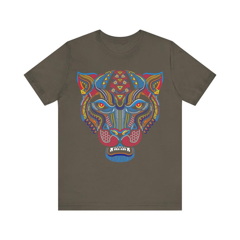 Unique Huichol Jaguar Art Mexican Vintage Graphic Plus Size Aztec T-shirt
