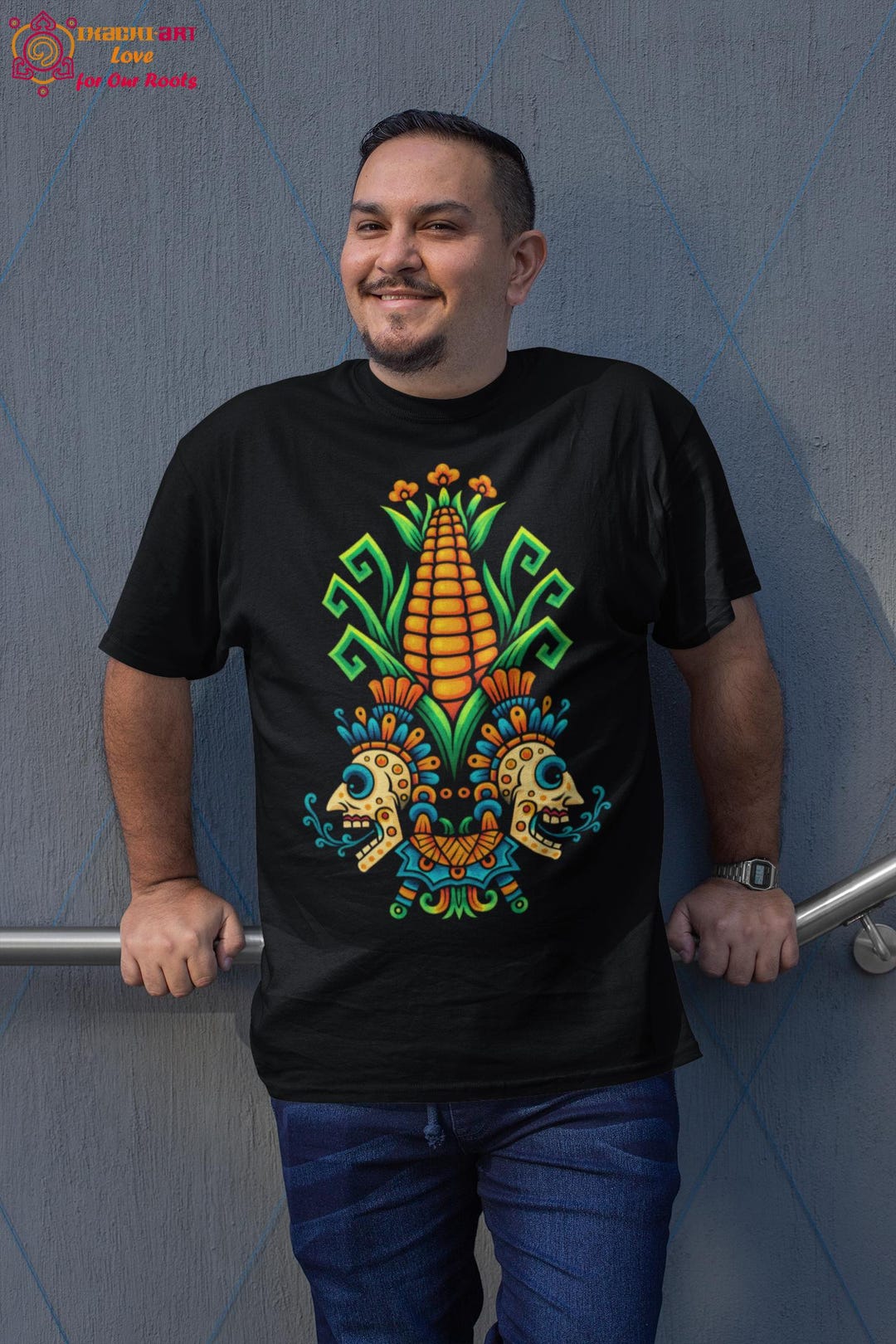 Aztec Corn God Centeotl Graphic Tee: Mexican Streetwear Calavera Maize ...