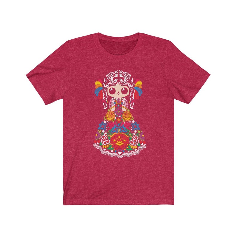 Muñecas mexicanas camiseta mexicana camisa mexicana camisa mexicana mujeres chicas mexicanas ropa arte mexicano impresión artesanias mexicanas Heather Red