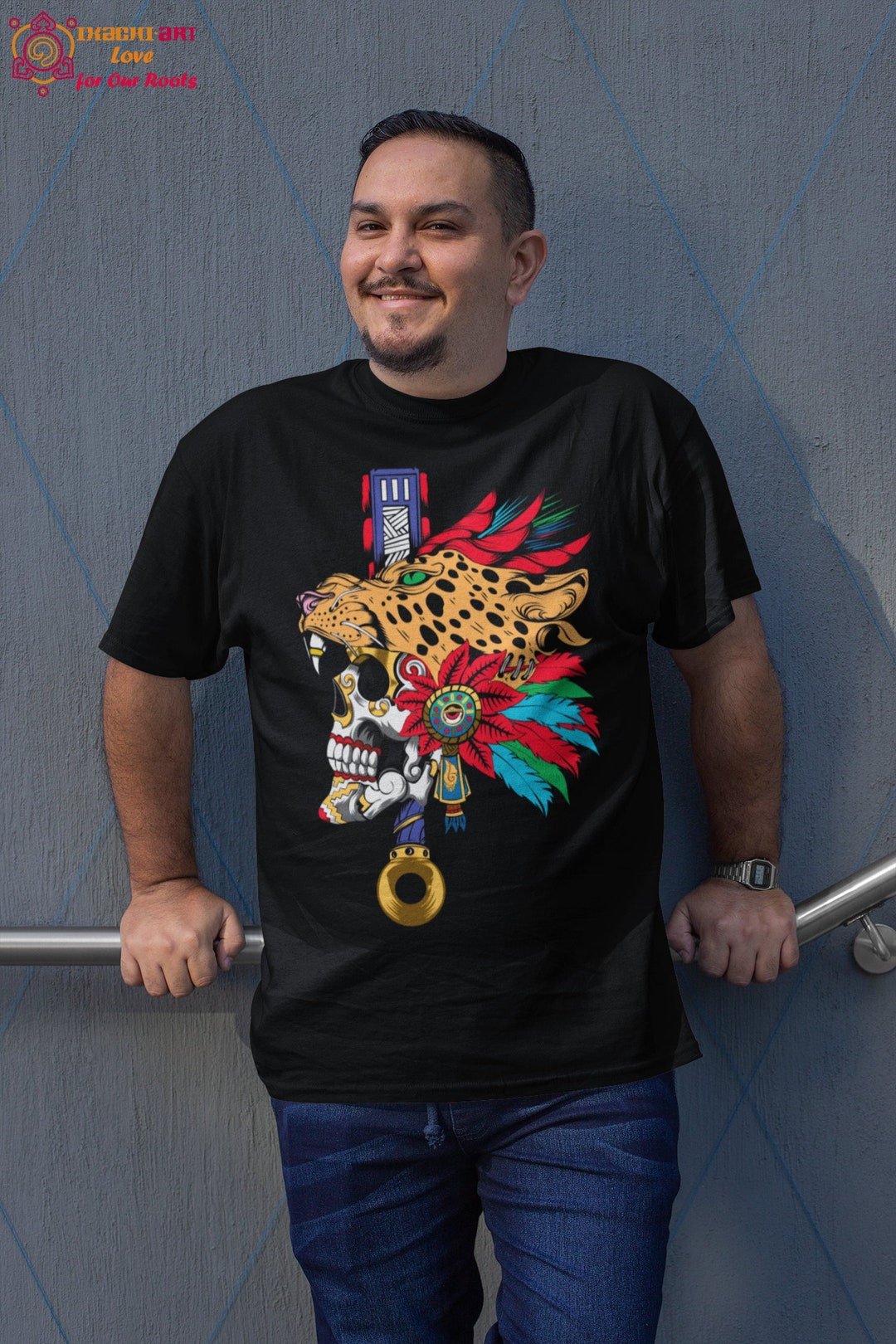 Aztec Warrior Jaguar Print Balam Mexican Men’s Graphic Tee - Etsy