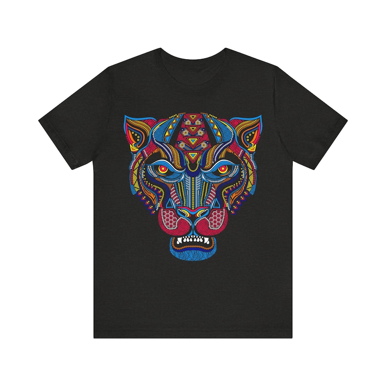 Unique Huichol Jaguar Art Mexican Vintage Graphic Plus Size Aztec T-shirt