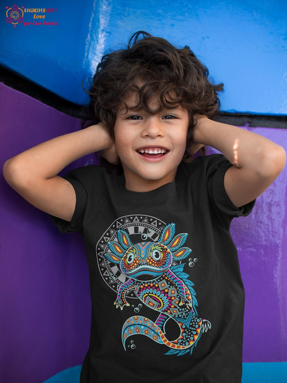 Kids Axolotl Shirt – Mexican Folk Art Ajolote Youth Graphic Tee