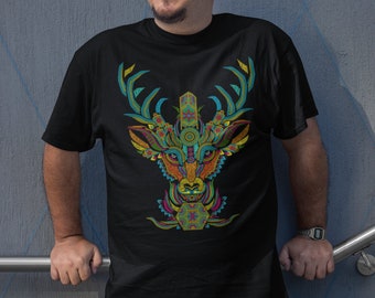 Huichol Deer Mexican Folk Art Shirt for Animal Lovers, Unique Boyfriend Gift