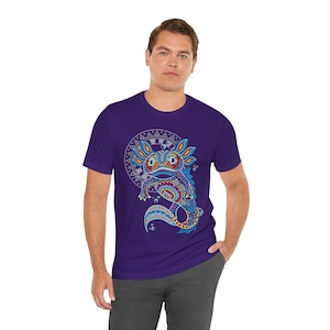 Aztec Axolotl Shirt Cotton: Handmade Multicolor Mexico Menswear