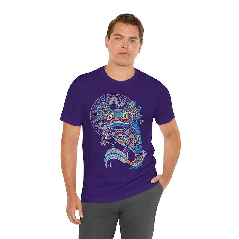 Aztec Axolotl Shirt Cotton: Handmade Multicolor Mexico Menswear