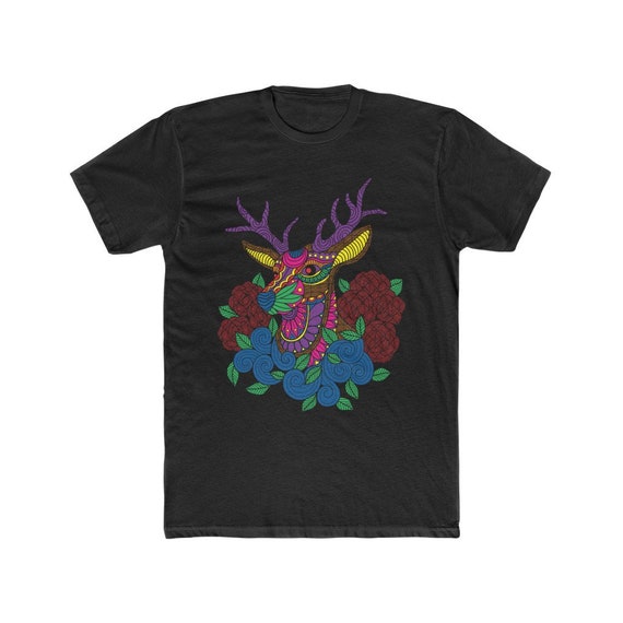 Magical Huichol Deer T-shirt: Mexican Wildlife Art, Colorful