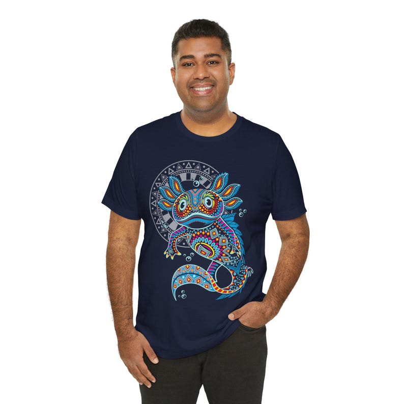 Aztec Axolotl Shirt Cotton: Handmade Multicolor Mexico Menswear