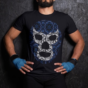 Camiseta para hombre con máscara de lucha libre huichol, camiseta con diseño de puntos de máscara de luchador mexicano