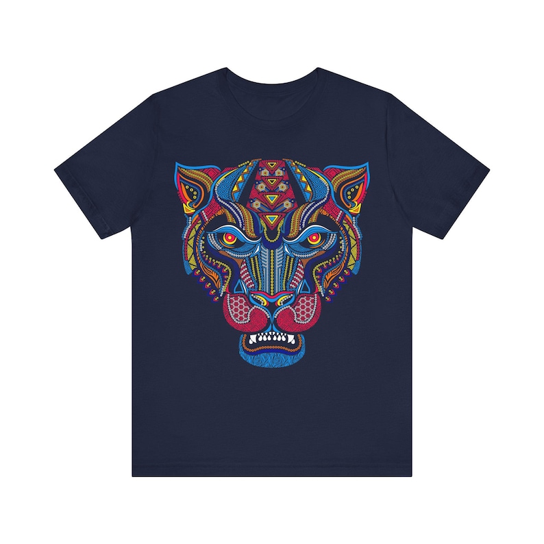 Unique Huichol Jaguar Art Mexican Vintage Graphic Plus Size Aztec T-shirt