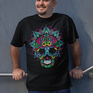 Day of the dead art sugar skull t shirt mexican shirt day of the dead shirt skull tee mexican original art relationship gifts