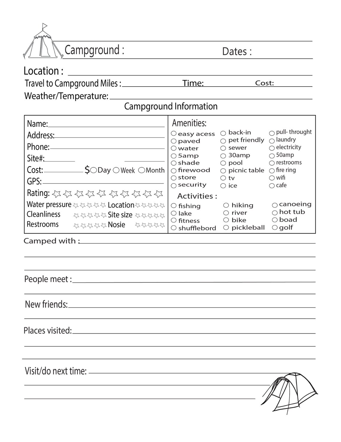 Camping Journal/ Family RV Travel Logbook / Memory Book Notes Etsy