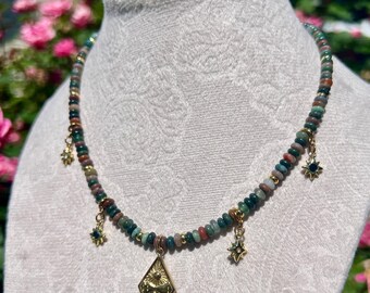 India Agate Sun Moon Necklace | Gold-Plated Stainless Steel Celestial Jewelry