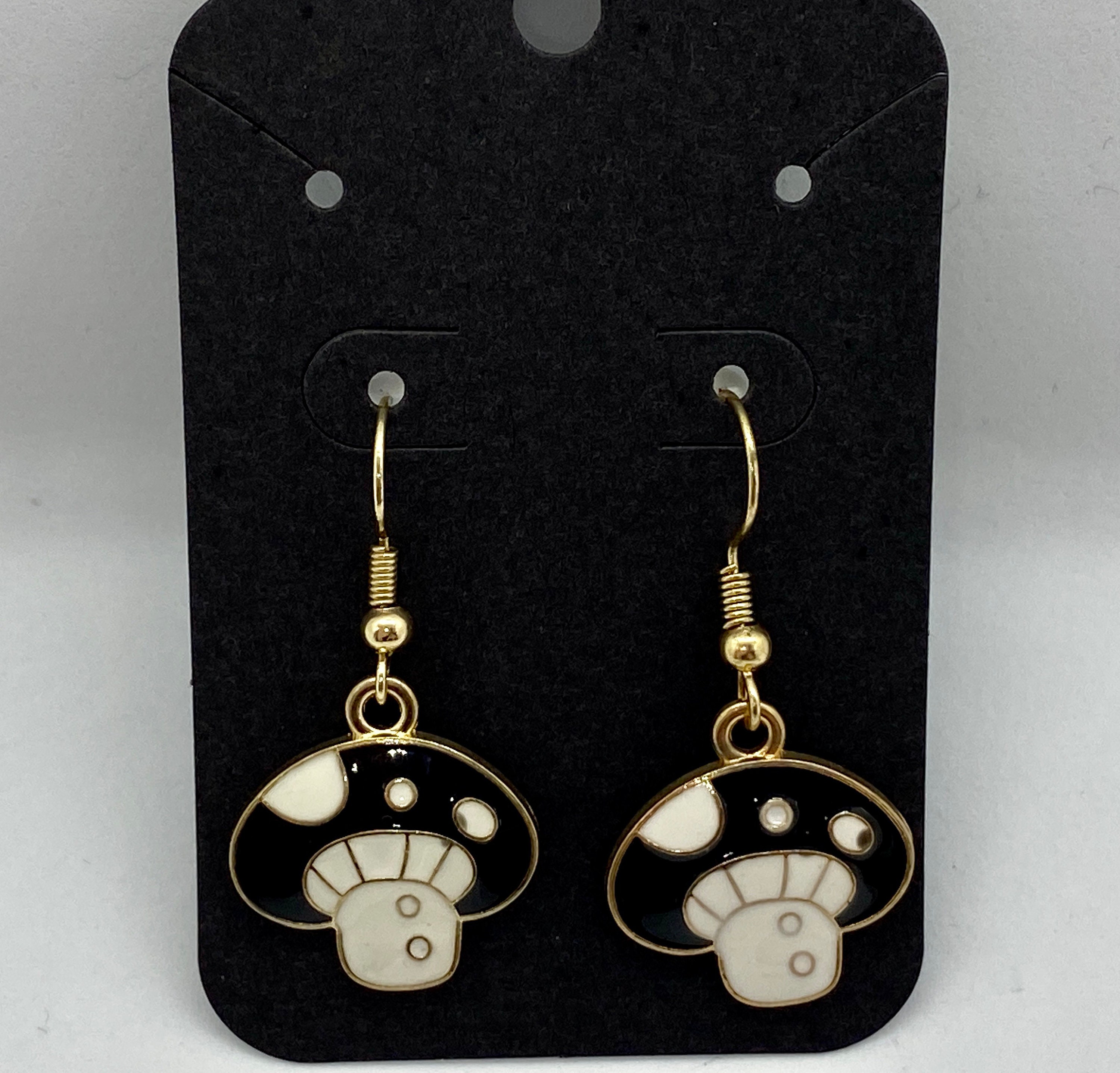Enamel Black Mushroom Earrings/ Kawaii kitsch Earrings/ Etsy