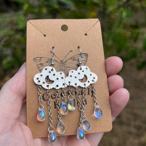 Silver Cloud Raining Crystal Dangle Earrings: Novelty Jewelry