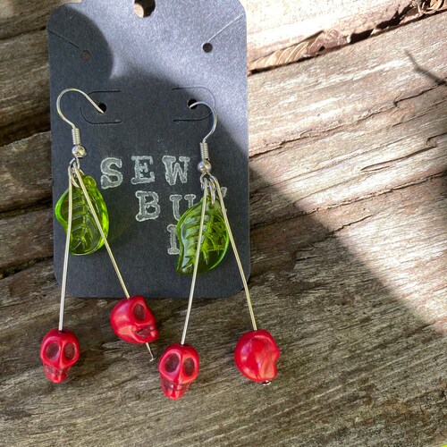 Handmade Red Skull Cherry Earrings Rockabilly Earrings Pinup Jewelry kitsch earring pin up funky earrings quirky earrings Handmade Red Skull Cherry Earrings Rockabilly Earrings Pinup Jewelry kitsch earring pin up funky earrings quirky earrings