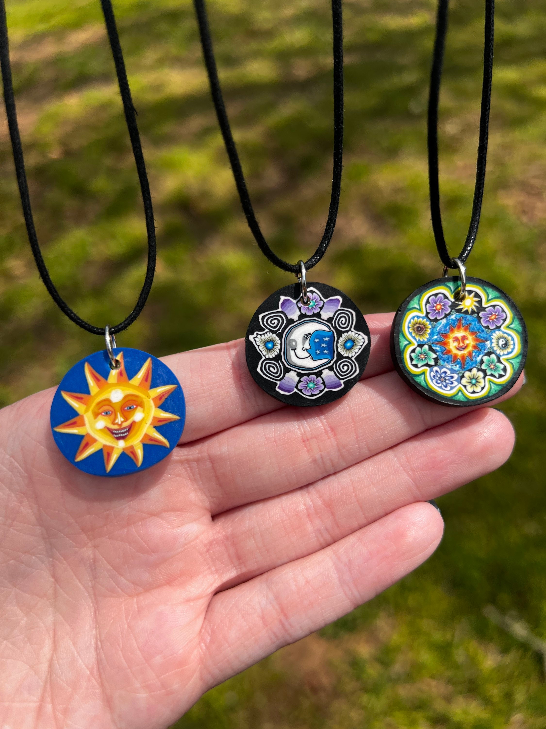 Adjustable Clay Pendant Necklace, Waxed Cotton Cord, Quirky