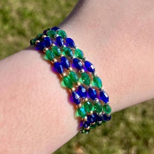 Handgemachtes Blau & Grüne Perlen Armband - Miyuki Rocailles Perlen, Silber/Gold Akzent
