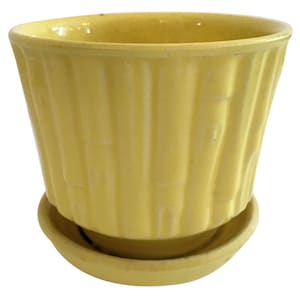 Small Faux Bamboo Yellow Glaze Ceramic Cachepot