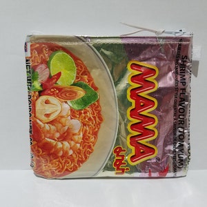 Pochette zippée recyclée MAMA nouilles thaïlandaises, sac zippé recyclé, sac fait main, trousse à cosmétiques, porte-monnaie, porte-cartes, organiseur, livraison gratuite