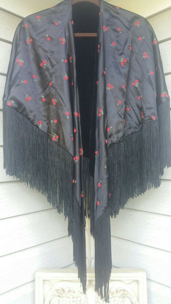 Reversible Vintage Black VELVET SATIN EMBROIDERED