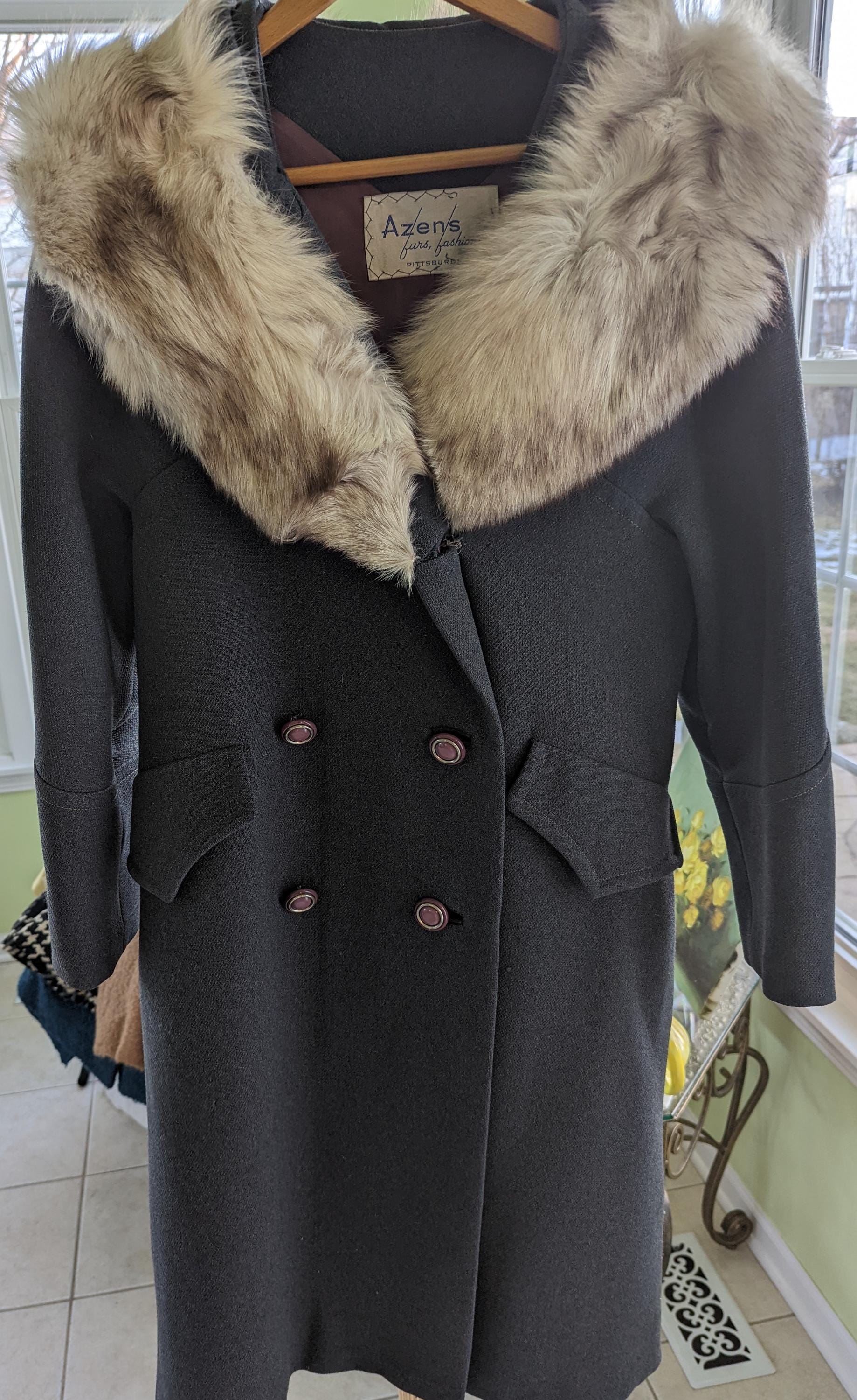 VINTAGE Azens Pittsburgh Gray Stengari WOOL Double Breasted COAT