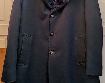 Vintage Unique Whaling Manufacturing Company Blue Polyester Blend Faux Fur Collar Men's Winter Coat EUC SZ 42