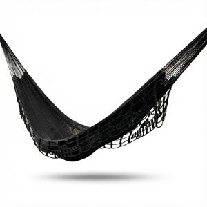 Large Black Net Hammock with Macramé - Natural Cotton (Yucatán style)