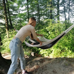 Net Hammock in 100% soft natural Cotton for Kids.  Blue or pink lines. Handwoven in Guatemala  - Fisherman Net, Yucatán style