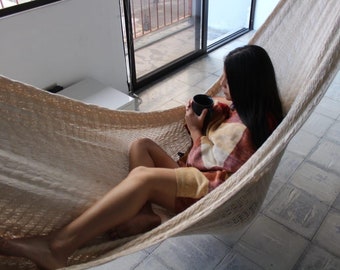 Hamac Maya Net en coton doux (style Yucatán) - Grand en beige (écru)