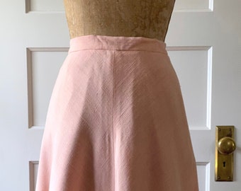 Vintage 70s Blush Peach Linen Skirt/A-Line Linen Skirt/Vintage Linen Skirt/Lined Linen Skirt Linen Skirt/Women Linen Skirt/Size 6