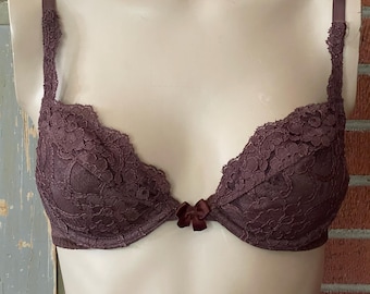 Victoria's Secret Y2K Gold Label Brown Lace Bra 34A Padded Underwire Floral Lingerie