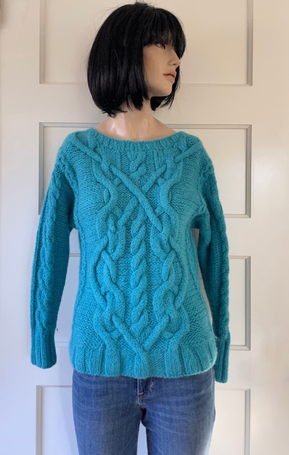 Vintage Pacific Blue Cableknit Sweater/Chunky Hand