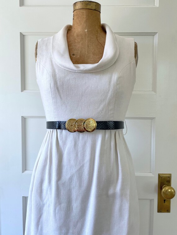 Vintage 70s Junior Accent Beige Linen Dress/Sleeve