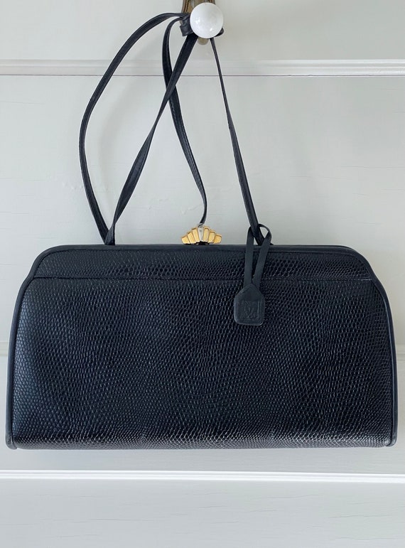 Vintage 80s Anne Klein Black Leather Clutch/Ann Kl