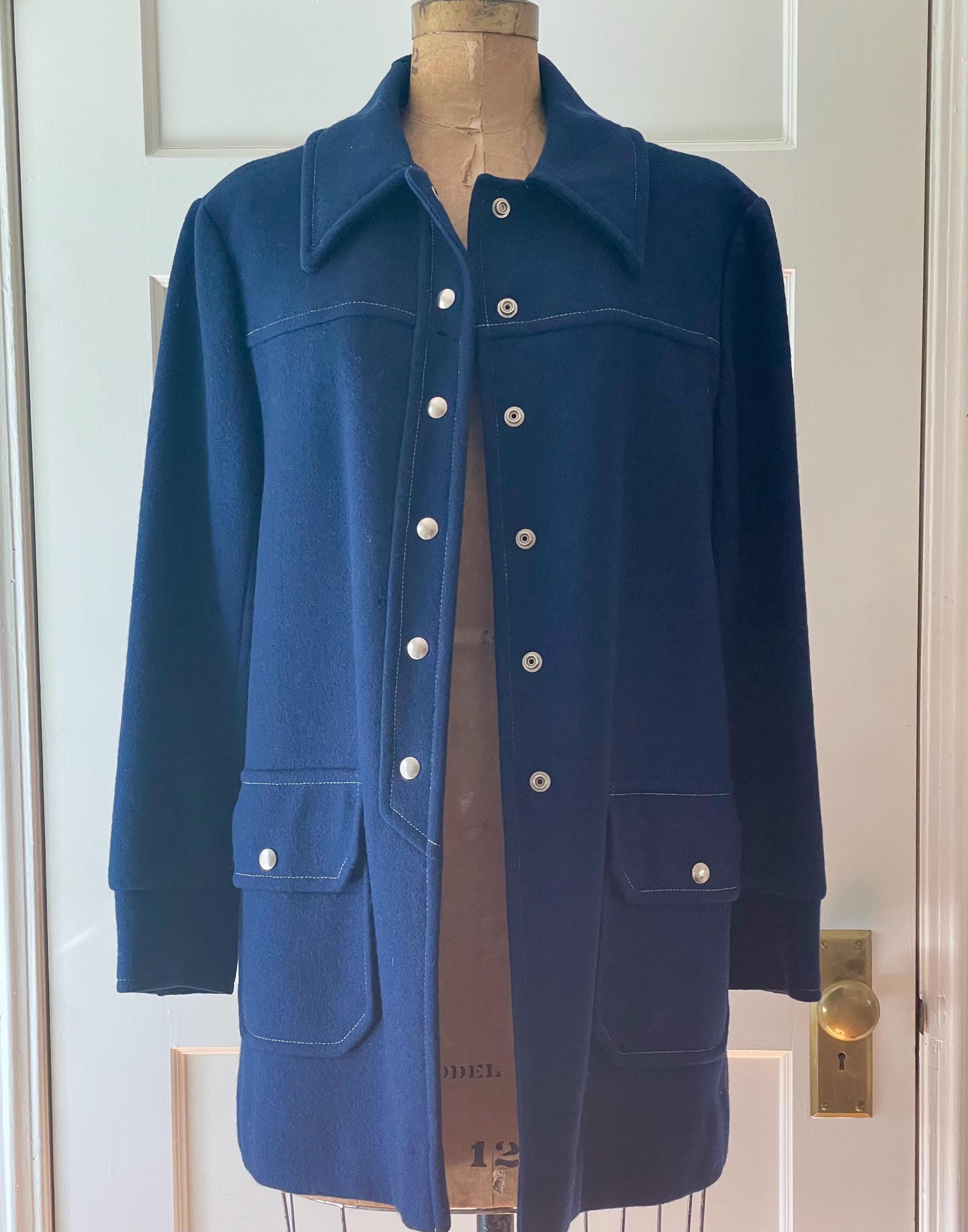 Vintage 70s Pendleton Wool Jacket: Navy Quilted Lined Snap Coat