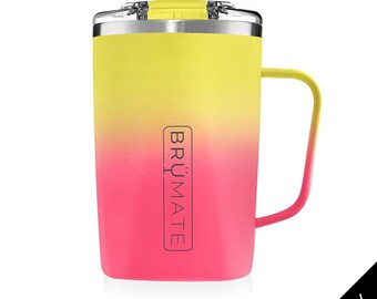 Custom Engraved Toddy 16oz Leak Proof Mug - SUNSET - Insulated Stainless for Coffee, Tea, Wine, Beer & Cocktails - coastal ombre pink yellow