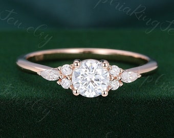 Round moissanite engagement ring for women Vintage solid 10k/14k rose gold propose promise diamond ring Unique bridal stackable wedding ring