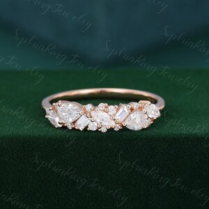 Roségouden trouwring vrouwen marquise/baguette/peervormige moissaniet trouwring vintage stapelen bijpassende halve eeuwigheid ring bruidscadeau