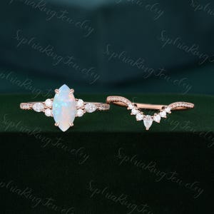 5*10mm marquise cut Natural Opal engagement ring set rose gold Cluster engagement ring Unique diamond wedding anniversary promise women gift